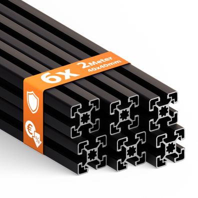 Tivendis Konstruktionsprofil 40x40 Nut 8 Set 6 Stück 2 Meter Aluminium