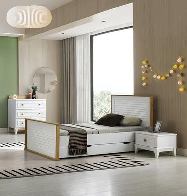 Garnitur Kinderzimmer Bett Kinderbett Kindermöbel Weiß Holz Set 3tlg