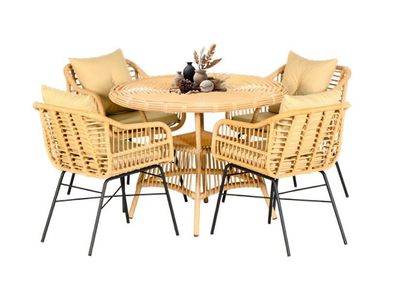 5 tlg. Hochwertiges Rattan Set Garten Möbel Essgruppe Esstisch Stühle Modern Lux