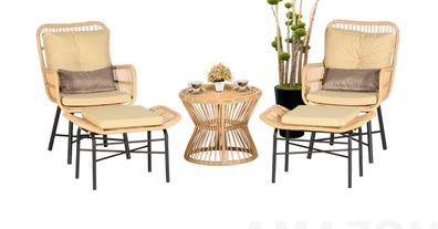 Set 5tlg Sessel Hocker Couchtisch Schaukelstuhl GartenMöbel Rattan Terrasse
