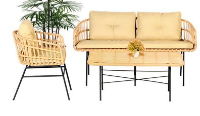 3tlg Garten Möbel Set Sofagarnitur Tisch Sessel Veranda Sitzgruppen Esstisch Neu