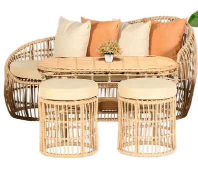 Gartenmöbel Sofagarnitur Sofa Couchtisch Sitzgruppen Veranda Hocker Modern 4tlg