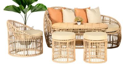 5tlg Gartenmöbel Sofagarnitur Tisch Hocker Sessel Veranda Sitzgruppen Modern Neu