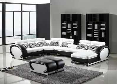 Ecksofa + 2x Hocker Eckgarnituren Leder Couchen Wohnzimmer Sitzmöbel jvmoebel ®