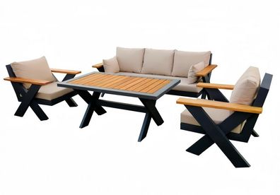 Schwarz Modern Polstergarnitur Edle Gartenmöbel Moderner Kaffeetisch 5tlg Neu