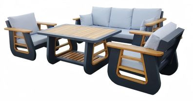 Sitzgruppe Gartenmöbel Lounge Set ?ouch Sessel Couchtisch Schwarz Holz 4tlg Neu