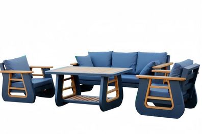 Sitzgruppe Modern Gartenmöbel Set Sofa Sessel Couchtisch 4tlg Terrasse Blau