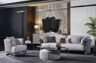 Grau Textil Sofa und Sessel Set modern Wohnzimmermöbel