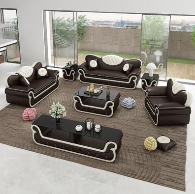 Komplett Set Sofagarnitur 7tlg. Sitz Sideboard Design Wohnzimmer Gruppe Garnitur