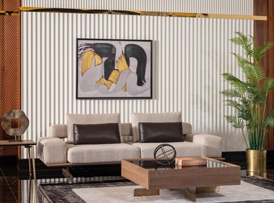 Beiger 3-Sitzer Sofa aus Holz und Textil im modernen Design