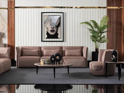 Modern beige Textilsofa und Sessel im Wohnzimmer Set