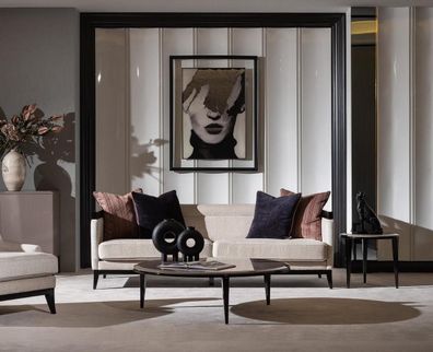 Moderner weißer 3-Sitzer Stoffsofa mit Holzrahmen