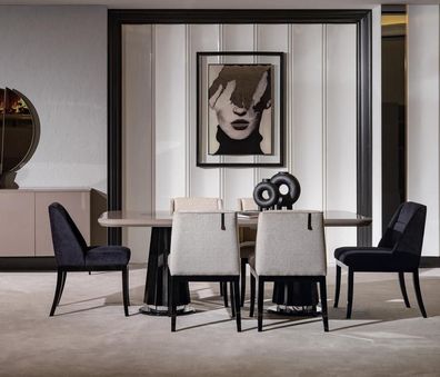 Elegantes 5-tlg. Esszimmer Set aus Holz und Textil in Beige