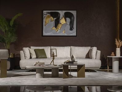 Modernes beiges 4-Sitzer-Sofa aus Holz und Textil