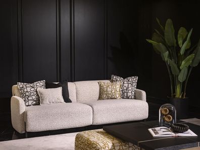 Moderner beiger 3-Sitzer-Sofa aus Textil mit Holzrahmen