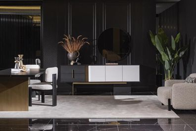 Elegantes Weißes 2-teiliges Esszimmer Set mit Sideboard und Spiegel