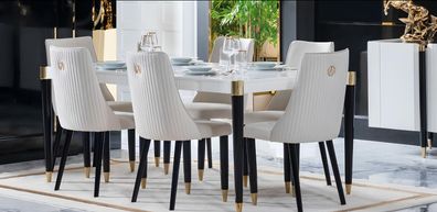 Essgruppe Garnitur Set Komplett Design Lehnstuhl 6x Stühle Polster Textil Stoff