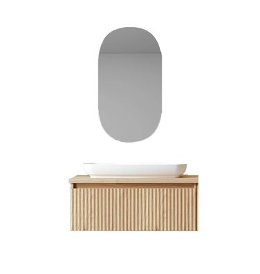 Lentia 100cm Badmöbel Keramik-Waschbecken LED Spiegel Beige