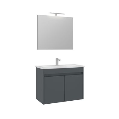 Lova Badmöbel 60 cm Unterschrank LED Spiegel Waschbecken Anthrazit