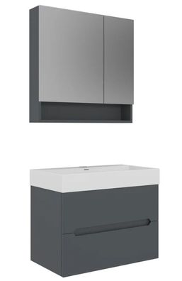 Matla Badmöbel 80cm Waschtisch Spiegelschrank Anthrazit