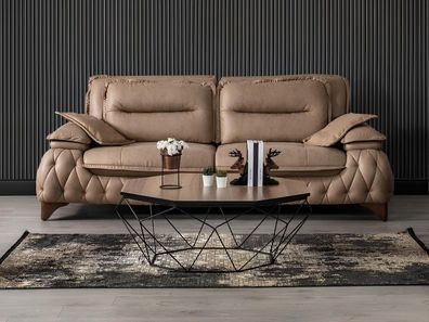 Hellbraune Chesterfield Couch Schwarzer Dreisitzer Sofa Polster 235cm