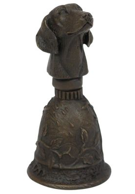 Bronzefigur Hund als Tischglocke H 10 cm Kunstvolle Bronze Handglocke mit Hundekopf