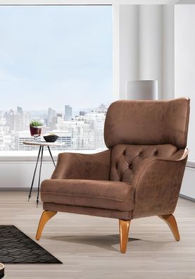 Luxus Sessel Ohrensessel Leder Braun Wohnzimmer Polyester Einsitzer