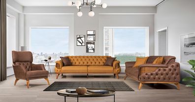 Chesterfield Sitzgruppe Luxus Couchgarnitur Set Dreisitzer Sessel 3tlg