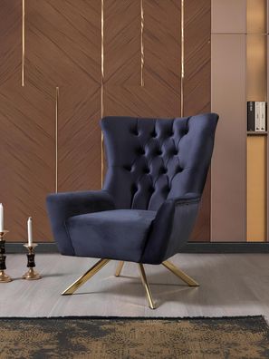 Luxus Einsitzer Sessel Samt Couch Polster Möbel Designer Blau Sofa Chesterfield