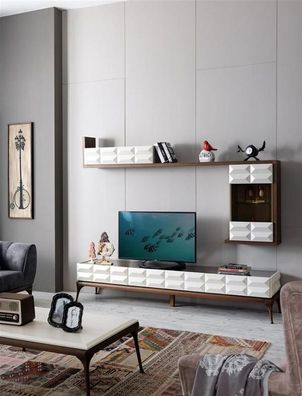 Wohnwand Sideboard TV Ständer RTV Lowboard Wandschrank Wandregal Weiß