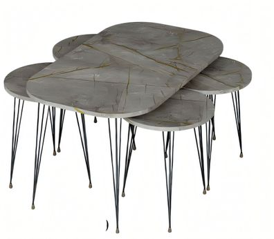 Moderner grauer Holz-Couchtisch mit Beistelltischen Set