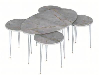 Moderner grauer Holz-Couchtisch mit Beistelltischen Set