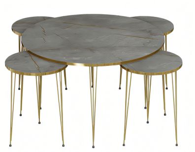 Moderner grauer Holz-Couchtisch mit Beistelltischen Set
