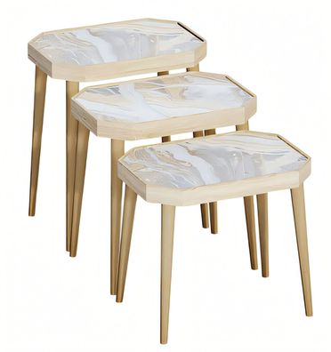 Beistelltisch Holz Beige Modern Elegant Set von drei