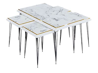 Eleganter weißer Couchtisch mit Beistelltischen aus MDF und Edelstahl