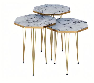 Elegantes weißes Couchtisch-Set aus Metall im modernen Design