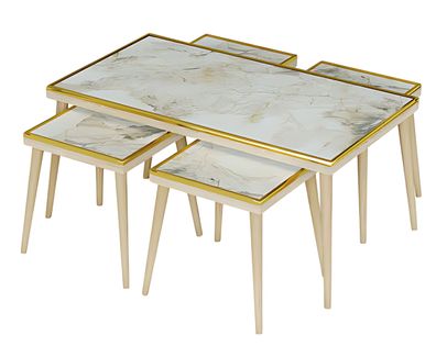 Elegantes weißes Wohnzimmer-Set aus Holz und Edelstahl im modernen