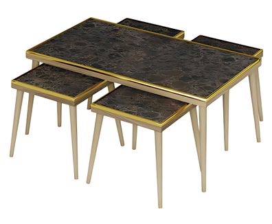 Elegantes schwarzes Wohnzimmer-Set aus Holz und Edelstahl