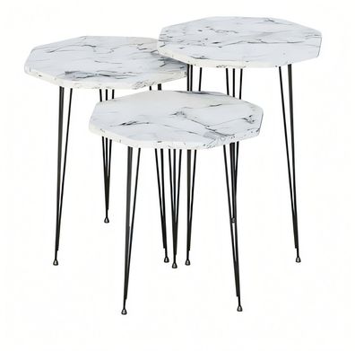 Elegantes weißes Couchtisch-Set aus Holz und Metall im