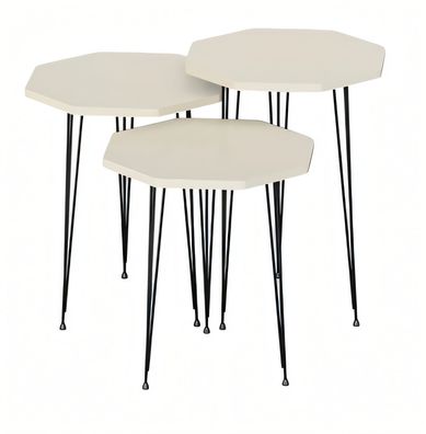 Elegantes weißes Couchtisch-Set aus Holz und Metall im modernen Stil