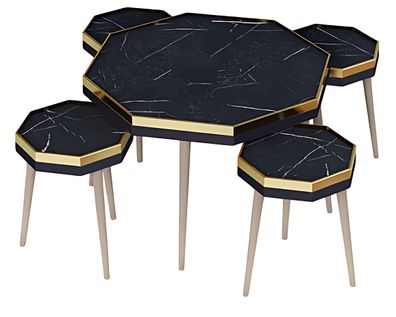 Elegantes schwarzes Wohnzimmer-Set aus Holz und Edelstahl