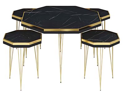 Elegantes Wohnzimmer-Set in Schwarz aus MDF und Edelstahl