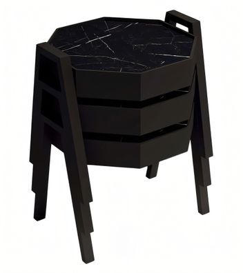 Schwarzes Holz Couchtisch-Set Modern Elegant Wohnzimmermöbel