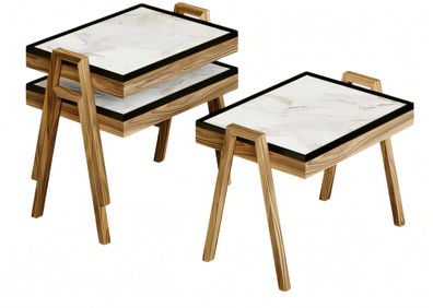 Couchtisch-Set aus Holz in Beige modern eleganter Wohnstil
