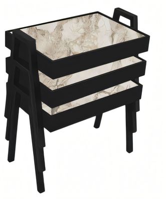 Schwarzes Holz Couchtisch-Set Modern Elegantes Wohnzimmermöbel