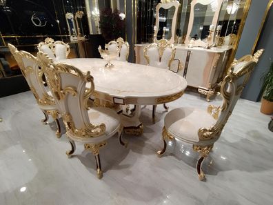 Esszimmer Set Luxus Stuhl Set 6x Stühle Essgruppe Garnitur Lehnstühle Anrichte