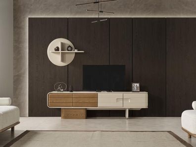 TV Ständer Rund Wandregal Sideboard Schrank Regale Braun-Creme Farbe