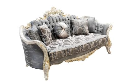 Barock Sofa 3 Sitz Grau Wohnzimmer Klassisch Design Sofa Couch Textil