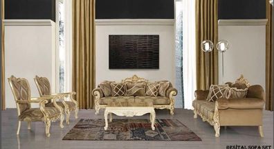 Exklusive Sofagarnitur Braune Couch Barock Rokoko Tisch 5tlg. Sofa