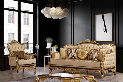 Sofagarnitur Couch Barock Rokoko Couchen Textil Chesterfield Sofa Tisch 3tlg